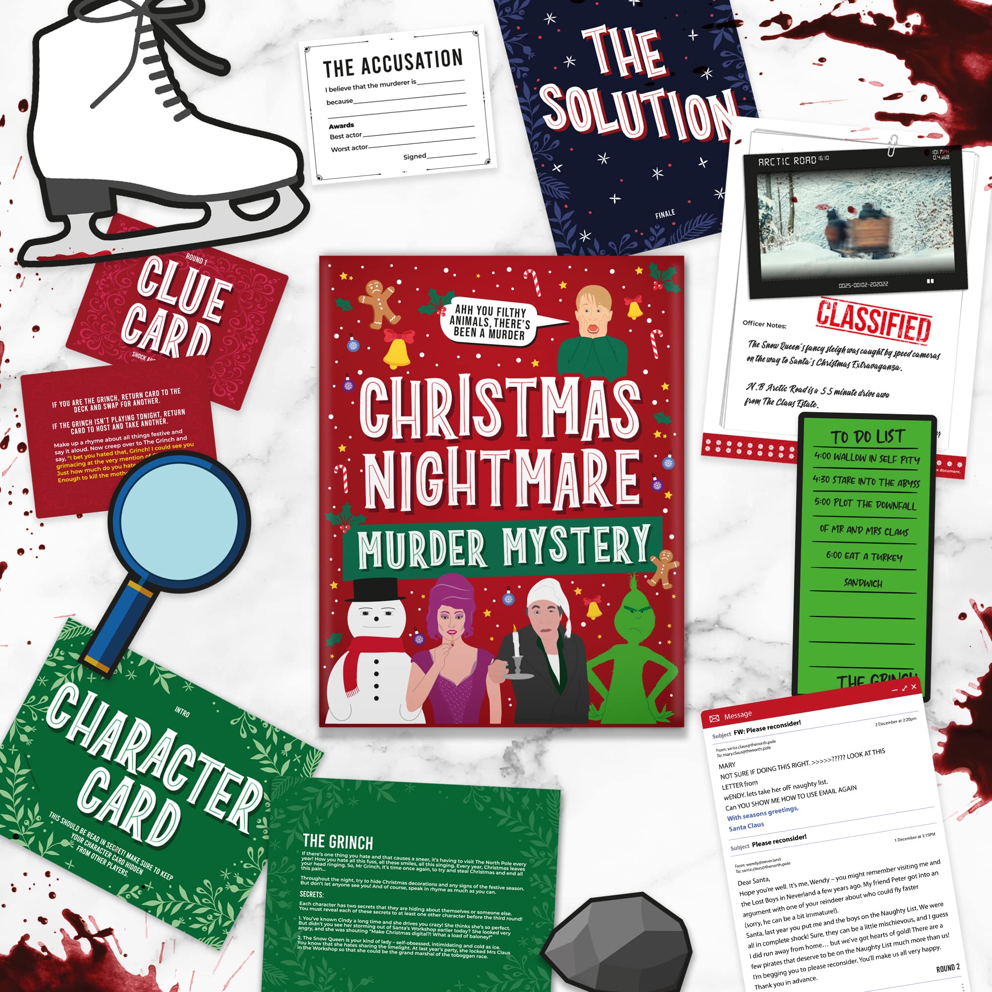 Gift Republic Christmas Nightmare Murder Mystery Board Game - Perfect for Family & Friends 12 Characters Fun Party Game Kit