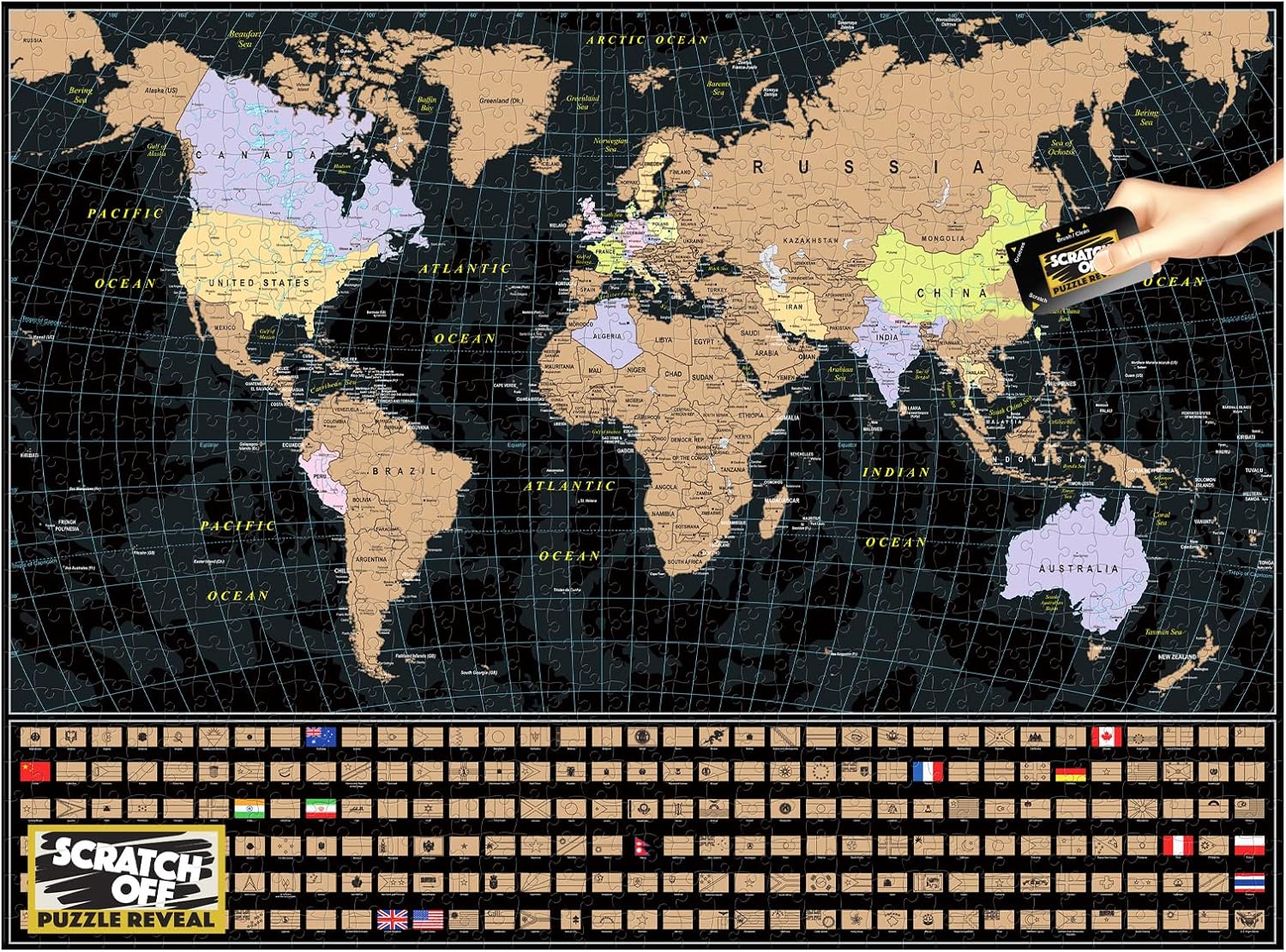 University Games U08566 World Map Scratch Off Puzzle