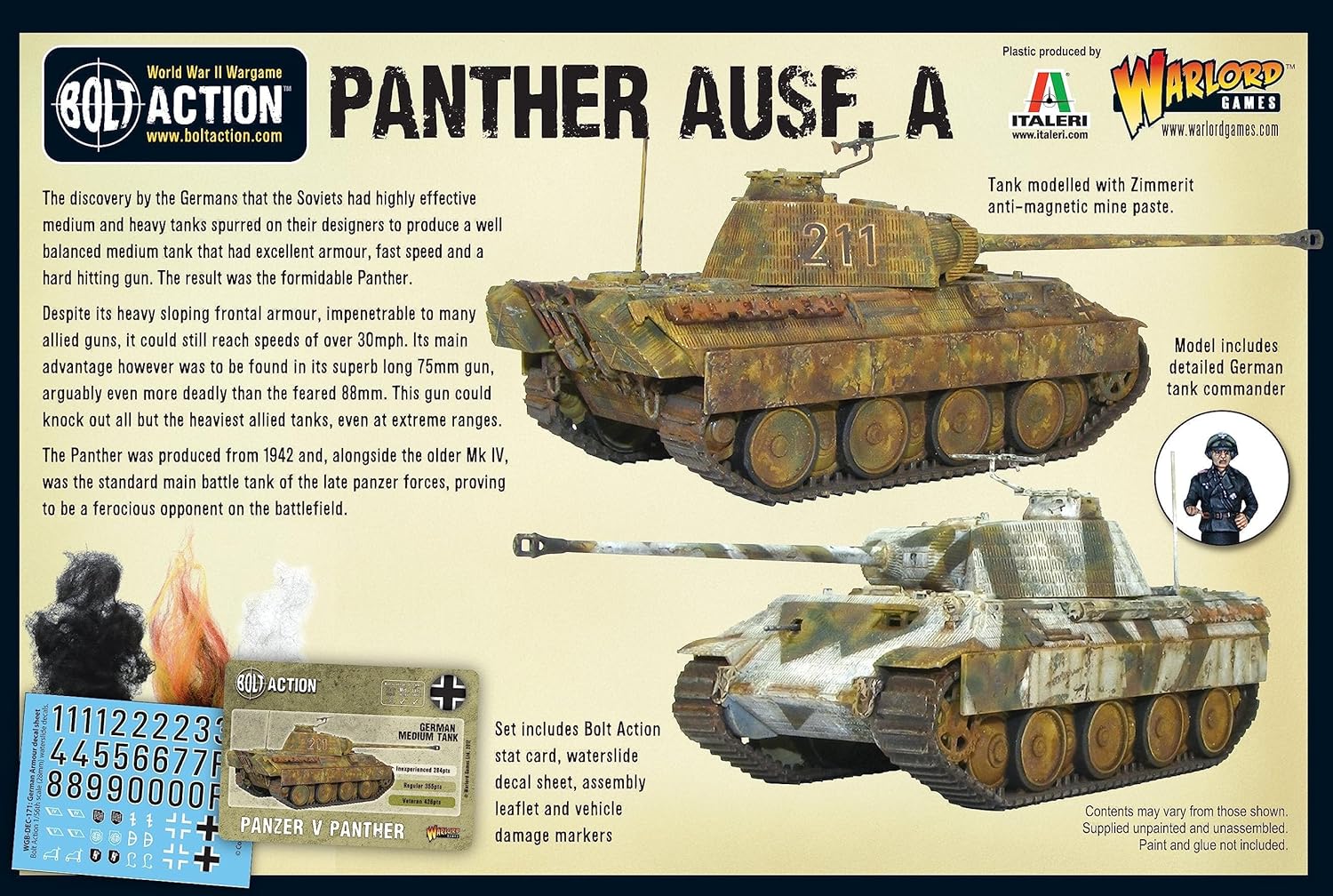 Panther Ausf A - 1:56 / 28mm Plastic Scale Model Tank For Bolt Action by Warlord Games - Highly Detailed World War 2 Miniatures for Table-top Wargaming