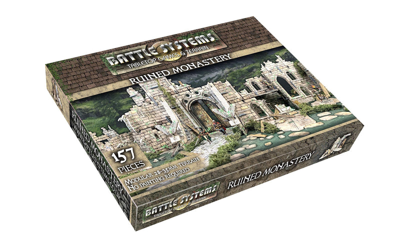 Battle Systems – Modular Fantasy Scenery – Perfect for Roleplaying and Wargames - Multi Level Tabletop Terrain for 28mm Miniatures – Colour Printed Model Diorama – DnD Warhammer (Ruined Monastery
