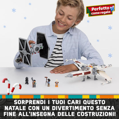 LEGO Star Wars TIE Fighter & X-Wing Mash-up Set, Starfighter Building Toy 9 Plus Year Old for Kids, Vehicles with 4 Minifigures and a Droid Figure, Creative Gift for Boys, Girls and Fans 75393
