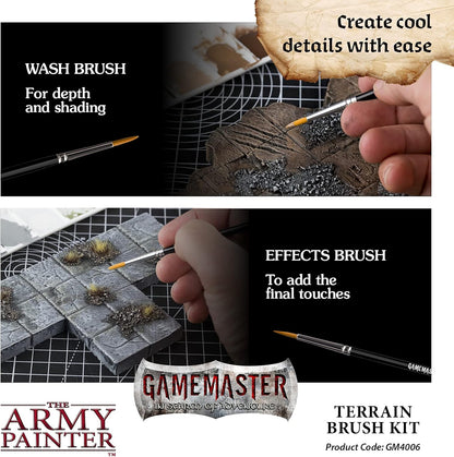The Army Painter GameMaster Terrain Brush Kit, 4 Brushes, for Painting XPS Foam MDF Board Scenery or Wargaming Terrain: Large Drybrush, Medium Drybrush, Wash Brush, Effects Brush, for Roleplaying