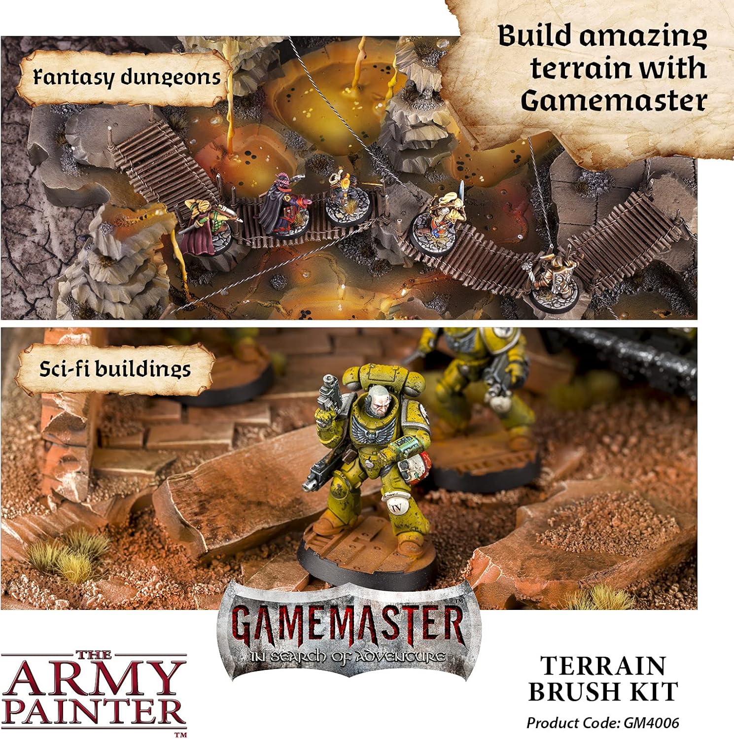 The Army Painter GameMaster Terrain Brush Kit, 4 Brushes, for Painting XPS Foam MDF Board Scenery or Wargaming Terrain: Large Drybrush, Medium Drybrush, Wash Brush, Effects Brush, for Roleplaying