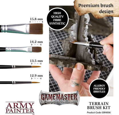 The Army Painter GameMaster Terrain Brush Kit, 4 Brushes, for Painting XPS Foam MDF Board Scenery or Wargaming Terrain: Large Drybrush, Medium Drybrush, Wash Brush, Effects Brush, for Roleplaying
