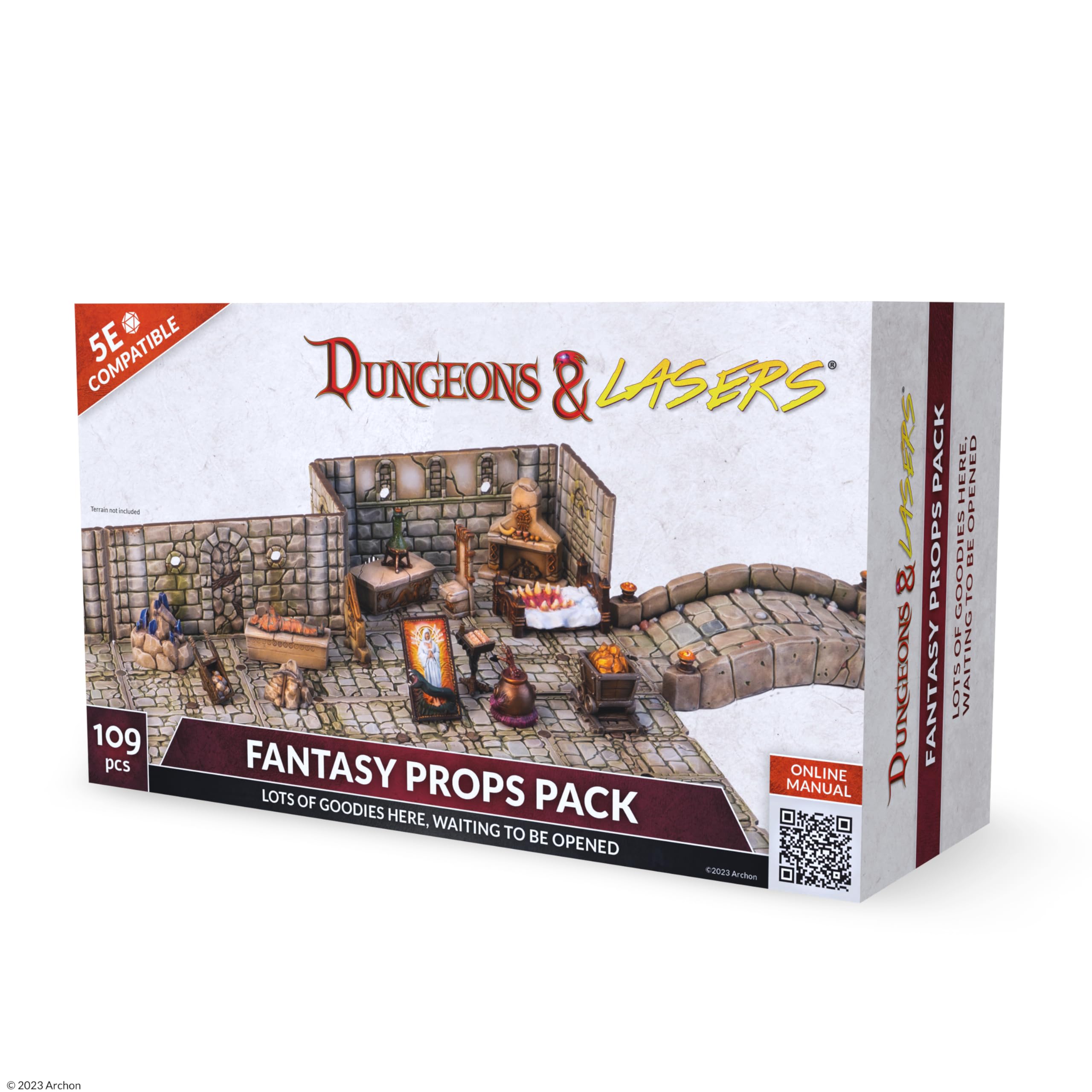 Dungeons & Lasers Fantasy Props DND Accessories Pack - 109 Piece Set Includes Miniature Elements and Bits for Tabletop Terrain and 5E Compatible RPG Games - Unpainted - for Ages 14 Years +
