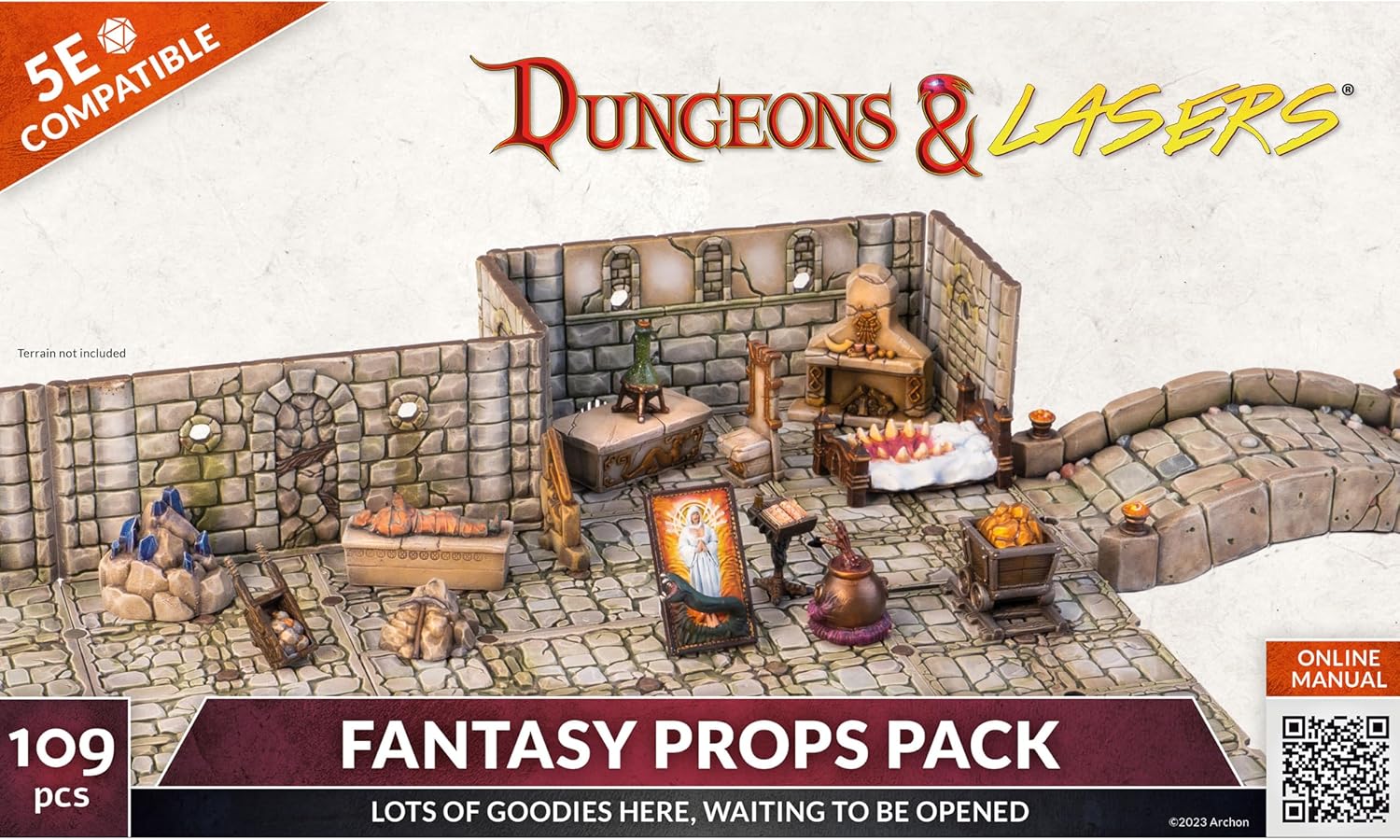 Dungeons & Lasers Fantasy Props DND Accessories Pack - 109 Piece Set Includes Miniature Elements and Bits for Tabletop Terrain and 5E Compatible RPG Games - Unpainted - for Ages 14 Years +
