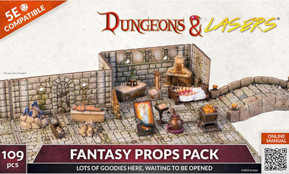 Dungeons & Lasers Fantasy Props DND Accessories Pack - 109 Piece Set Includes Miniature Elements and Bits for Tabletop Terrain and 5E Compatible RPG Games - Unpainted - for Ages 14 Years +