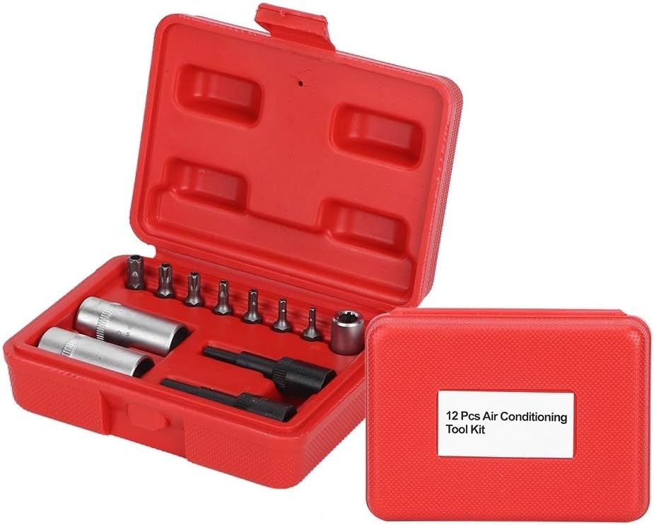 Vikenar 12pcs Air Conditioning Repair Tool Set 1/4in Valve Cap Removers Core Tamper Proof Bits Car