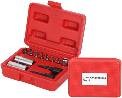 Vikenar 12pcs Air Conditioning Repair Tool Set 1/4in Valve Cap Removers Core Tamper Proof Bits Car