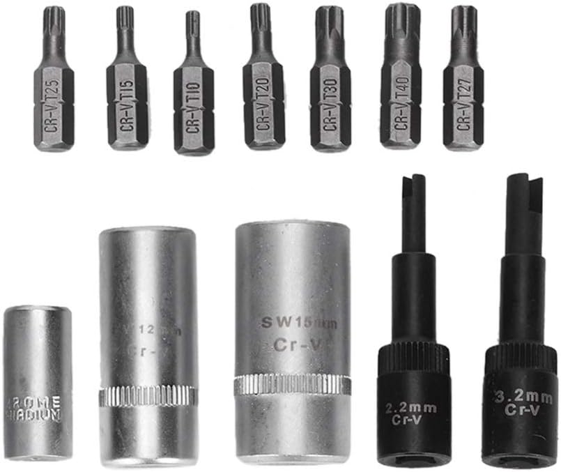 Vikenar 12pcs Air Conditioning Repair Tool Set 1/4in Valve Cap Removers Core Tamper Proof Bits Car