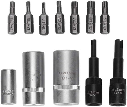 Vikenar 12pcs Air Conditioning Repair Tool Set 1/4in Valve Cap Removers Core Tamper Proof Bits Car