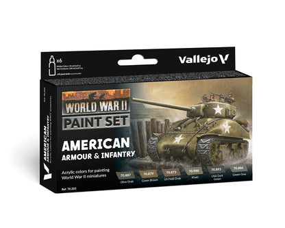 Vallejo VAL70203 AV Model Color Set-WWII American Armour&Infantry, 17 ml (Pack of 6