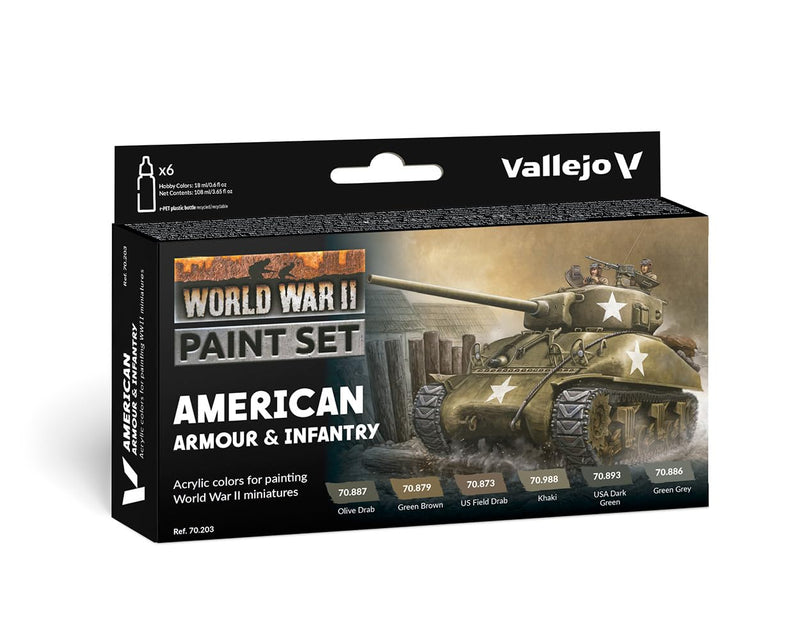 Vallejo VAL70203 AV Model Color Set-WWII American Armour&Infantry, 17 ml (Pack of 6