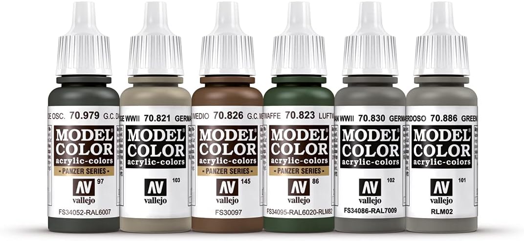 Vallejo VAL70206 Colours for Models and minatures, 17 ml (Pack of 6) & VAL70207 AV Model Color Set-WWII German Waffen SS (6), 17 ml (Pack of 6) + WWII German Waffen SS (6)