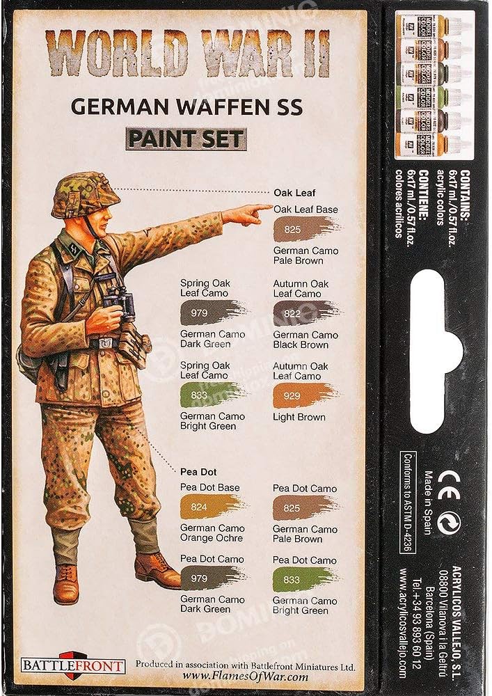 Vallejo VAL70206 Colours for Models and minatures, 17 ml (Pack of 6) & VAL70207 AV Model Color Set-WWII German Waffen SS (6), 17 ml (Pack of 6) + WWII German Waffen SS (6)
