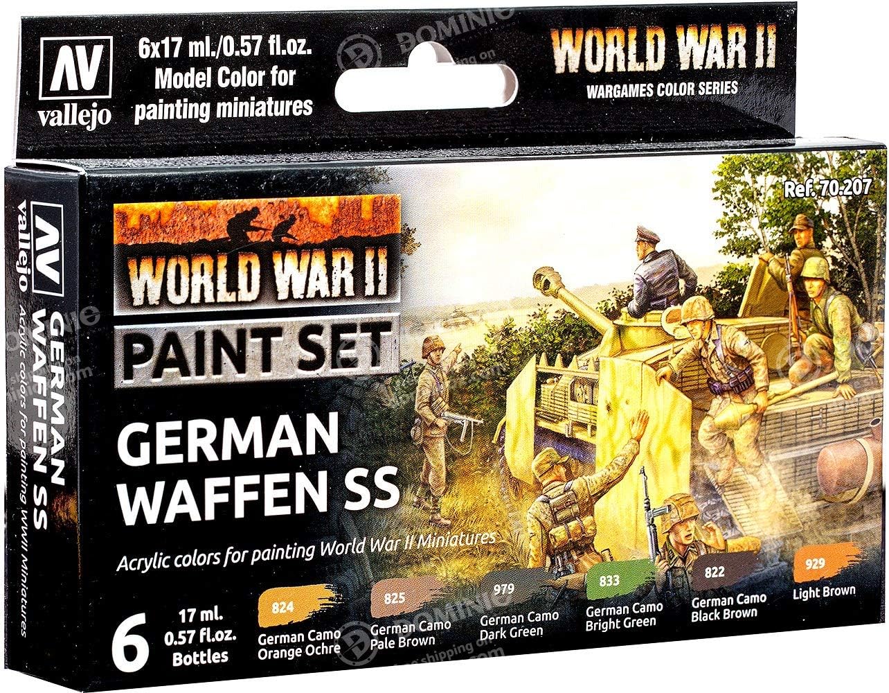 Vallejo VAL70206 Colours for Models and minatures, 17 ml (Pack of 6) & VAL70207 AV Model Color Set-WWII German Waffen SS (6), 17 ml (Pack of 6) + WWII German Waffen SS (6)