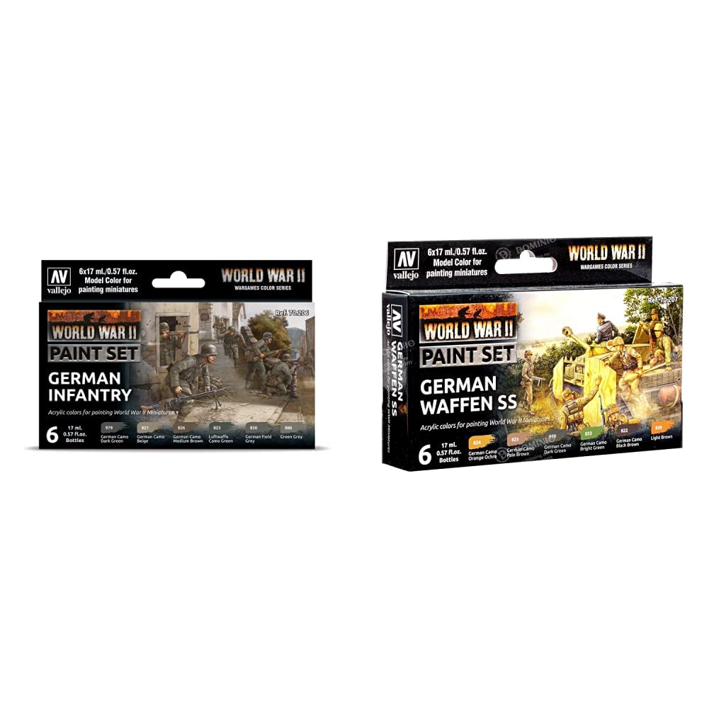 Vallejo VAL70206 Colours for Models and minatures, 17 ml (Pack of 6) & VAL70207 AV Model Color Set-WWII German Waffen SS (6), 17 ml (Pack of 6) + WWII German Waffen SS (6)