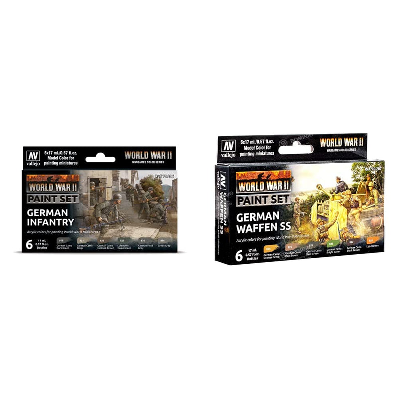 Vallejo VAL70206 Colours for Models and minatures, 17 ml (Pack of 6) & VAL70207 AV Model Color Set-WWII German Waffen SS (6), 17 ml (Pack of 6) + WWII German Waffen SS (6)