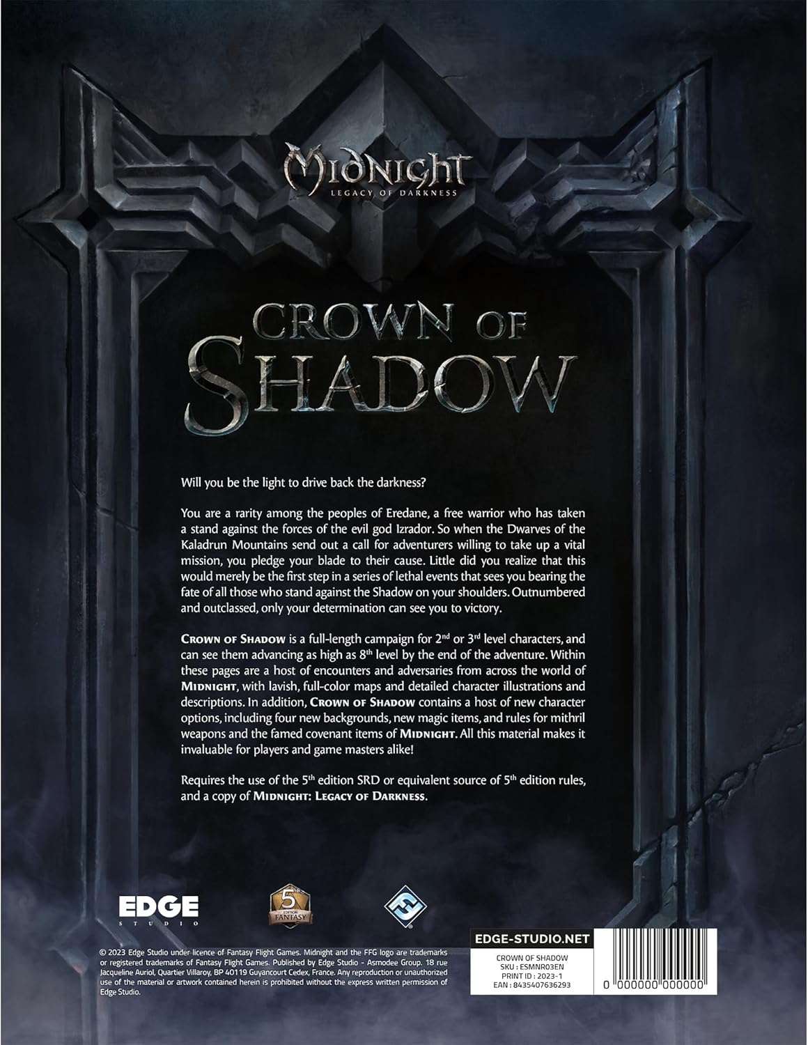 EDGE Studio Midnight Legacy of Darkness: Crown of Shadow SOURCEBOOK - Fantasy Roleplaying Game, Storytelling Strategy Game for Adults, Ages 14+, 2+ Players, 1+ Hour Playtime, Made by EDGE Studio