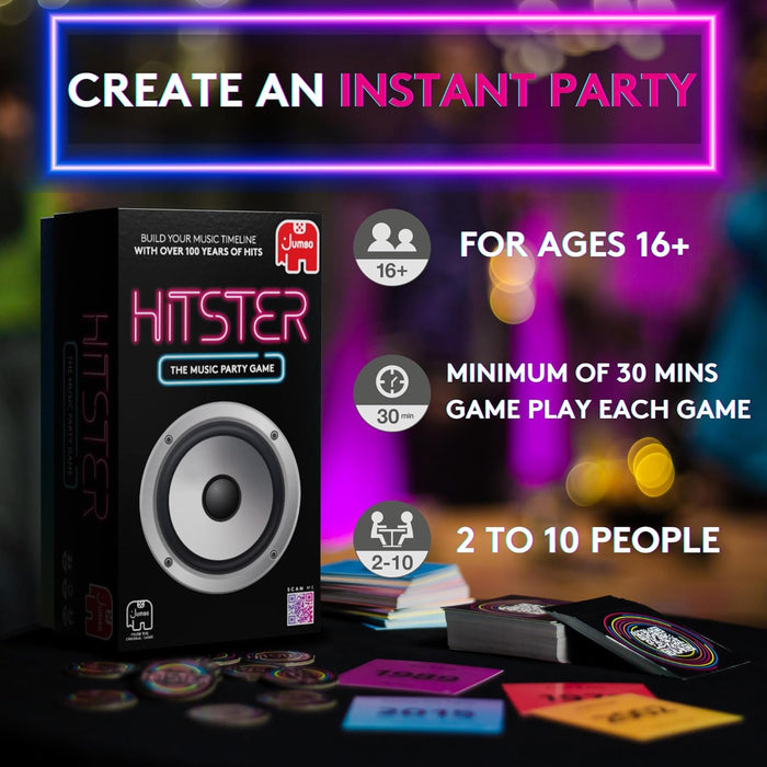 Hitster - The Music Party Board Game, Card Game, Fun Music Quiz Game,2-10 Players - 300Plus Iconic Music Hits - Great For Game Nights, Date Nights, Parties, Adult and Family Games - Jumbo (UK Edition