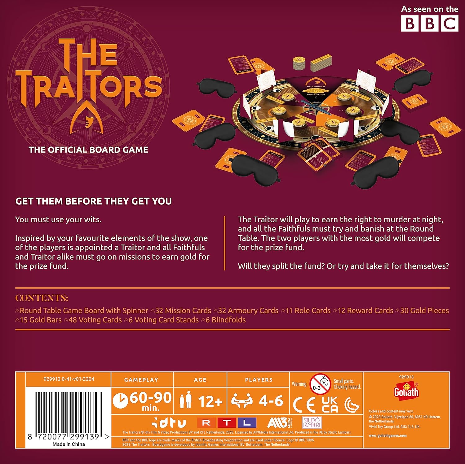 Goliath Games Presents: The Traitors - Official Board Game | Based on the Hit BBC Show | Can the Faithfuls Catch the Traitor? | For 4-6 Players | Ages 12+