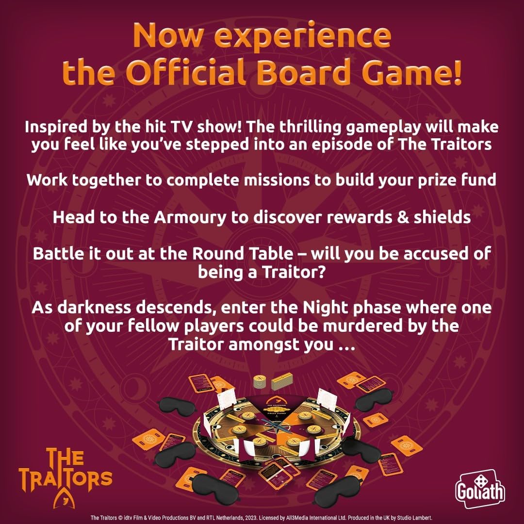 Goliath Games Presents: The Traitors - Official Board Game | Based on the Hit BBC Show | Can the Faithfuls Catch the Traitor? | For 4-6 Players | Ages 12+