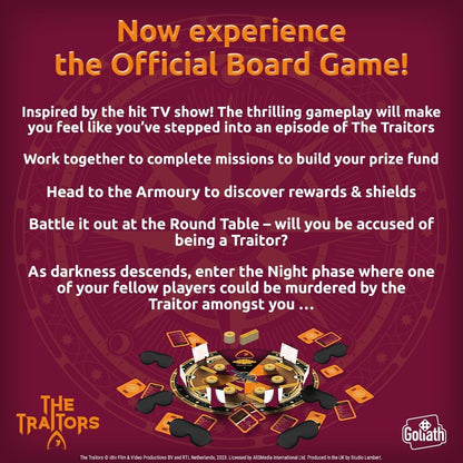 Goliath Games Presents: The Traitors - Official Board Game | Based on the Hit BBC Show | Can the Faithfuls Catch the Traitor? | For 4-6 Players | Ages 12+