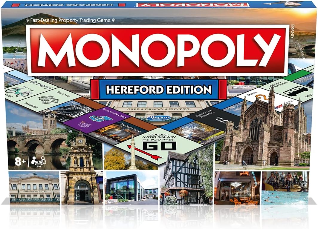Winning Moves Hereford Monopoly Board Game , Advance to the Bull Statue, the Black and White House Museum and the Old Wye Bridge, 2–6 players makes a great gift for ages 8 plus