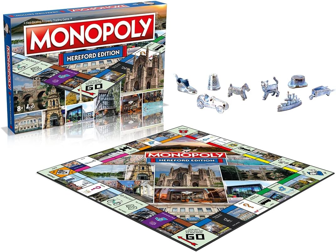 Winning Moves Hereford Monopoly Board Game , Advance to the Bull Statue, the Black and White House Museum and the Old Wye Bridge, 2–6 players makes a great gift for ages 8 plus