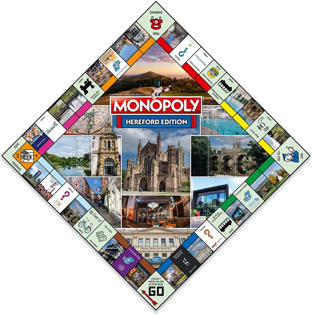 Winning Moves Hereford Monopoly Board Game , Advance to the Bull Statue, the Black and White House Museum and the Old Wye Bridge, 2–6 players makes a great gift for ages 8 plus
