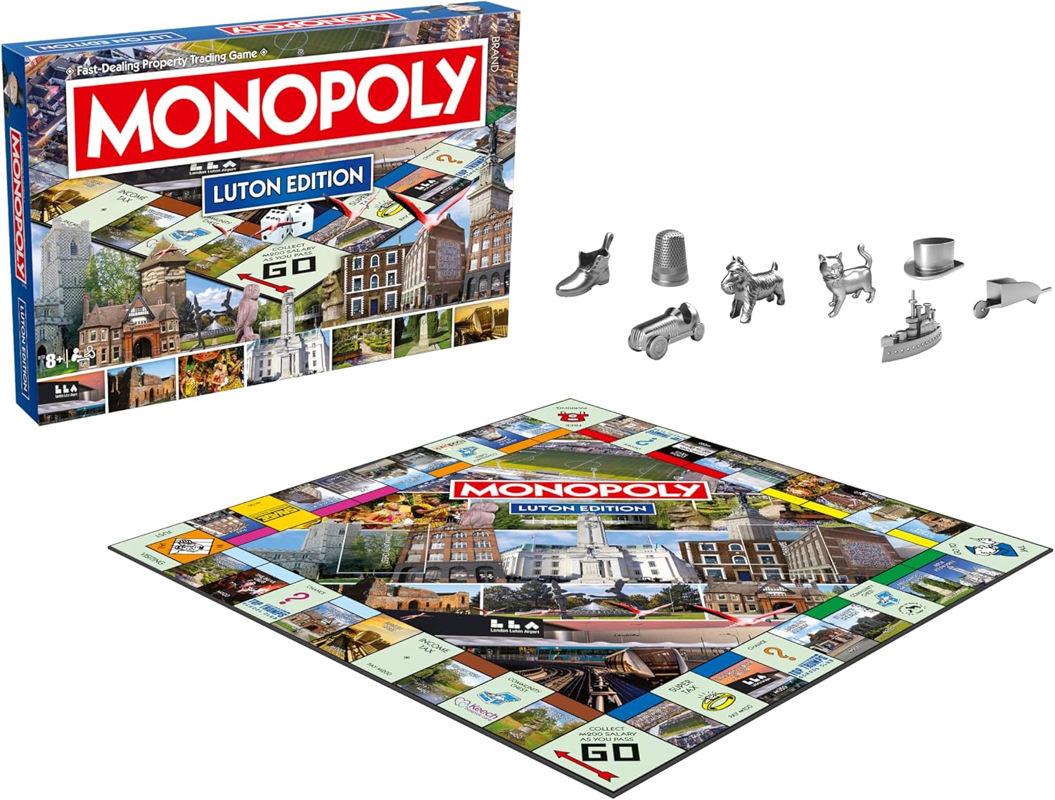 Winning Moves Luton Monopoly Board Game, Advance around the board and trade your way to success, gift for ages 8 plus