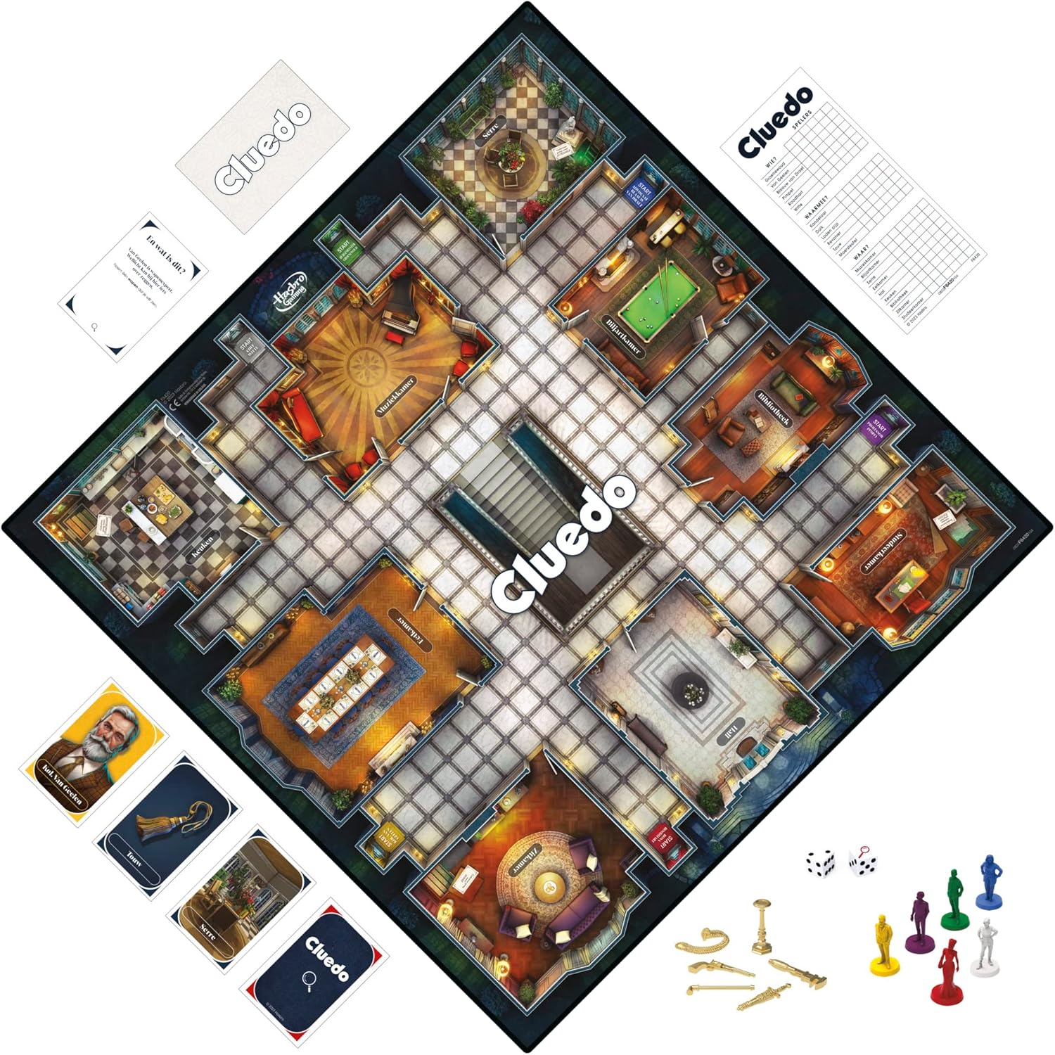 Cluedo Gesellschaftsspiel, erneuertes Cluedo-Spiel für 2 bis 6 Spieler, Kriminspiele, Detektivspiele, Familienspiele für Kinder und Erwachsene (‎Niederländisch