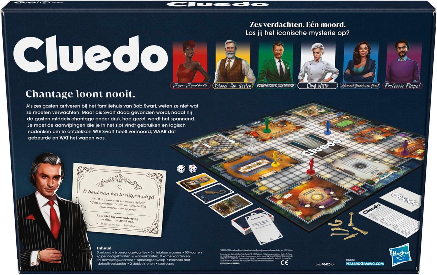 Cluedo Gesellschaftsspiel, erneuertes Cluedo-Spiel für 2 bis 6 Spieler, Kriminspiele, Detektivspiele, Familienspiele für Kinder und Erwachsene (‎Niederländisch