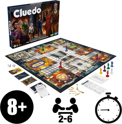 Cluedo Gesellschaftsspiel, erneuertes Cluedo-Spiel für 2 bis 6 Spieler, Kriminspiele, Detektivspiele, Familienspiele für Kinder und Erwachsene (‎Niederländisch