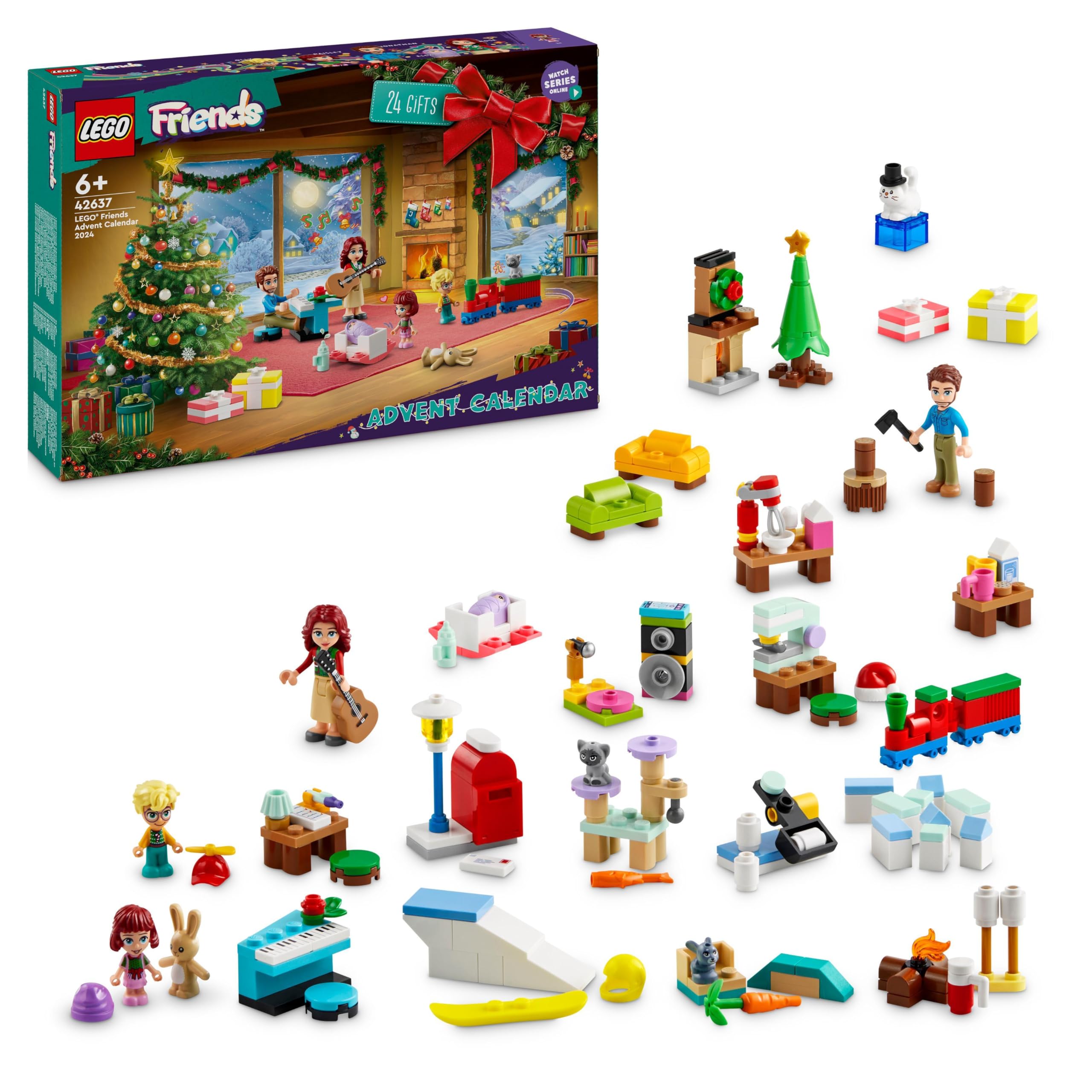 LEGO Friends Adventskalender 2024, vorweihnachtliches Kinderspielzeug mit 5 Charakteren und 3 Tieren, Lernspielzeug, Geschenkidee für Mädchen und Jungen ab 6 Jahren, Geschenk zu Weihnachten 42637