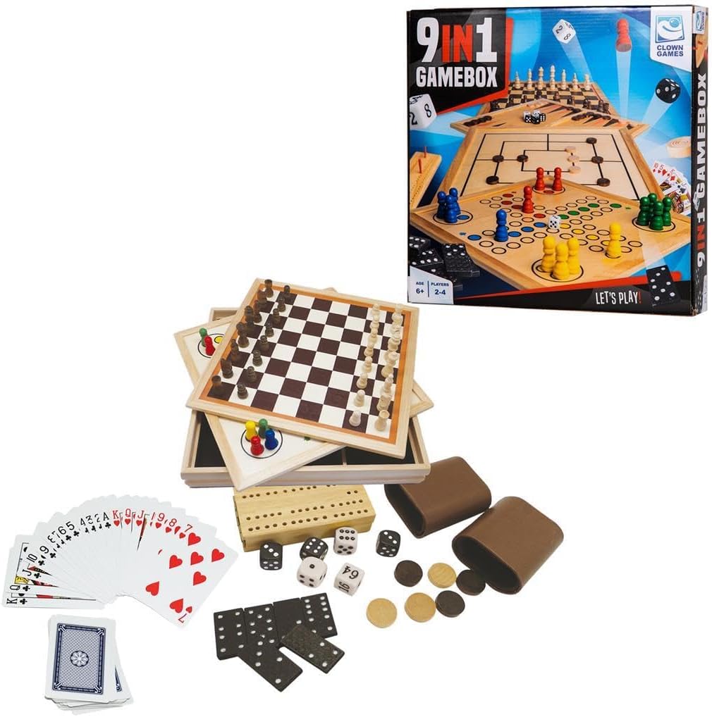 Clown Games - Clown Games 9-in-1 speelbox van hout – 1 teller