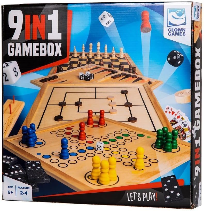 Clown Games - Clown Games 9-in-1 speelbox van hout – 1 teller