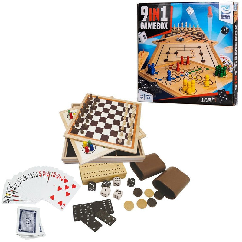 Clown Games - Clown Games 9-in-1 speelbox van hout – 1 teller