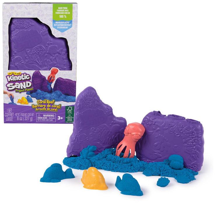 Kinetic Sand, Project Planet Coral Reef with 227g Blue Play Sand & 2 Tools, Sustainably Minded Materials, Sensory Toys for Kids Aged 3+