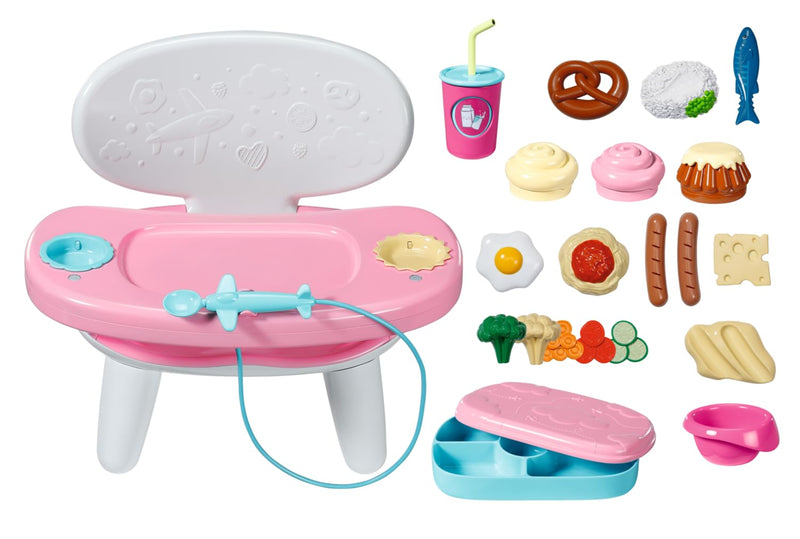 BABY born Lunch Time Table with Interactive Light and Sound Functions, with Over 10 Different Meal and Drink Options For 43cm Dolls, For Children Aged 3+, 837009 Zapf Creation