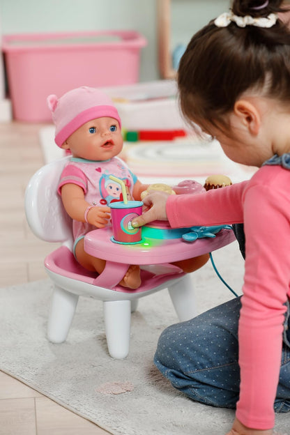 BABY born Lunch Time Table with Interactive Light and Sound Functions, with Over 10 Different Meal and Drink Options For 43cm Dolls, For Children Aged 3+, 837009 Zapf Creation