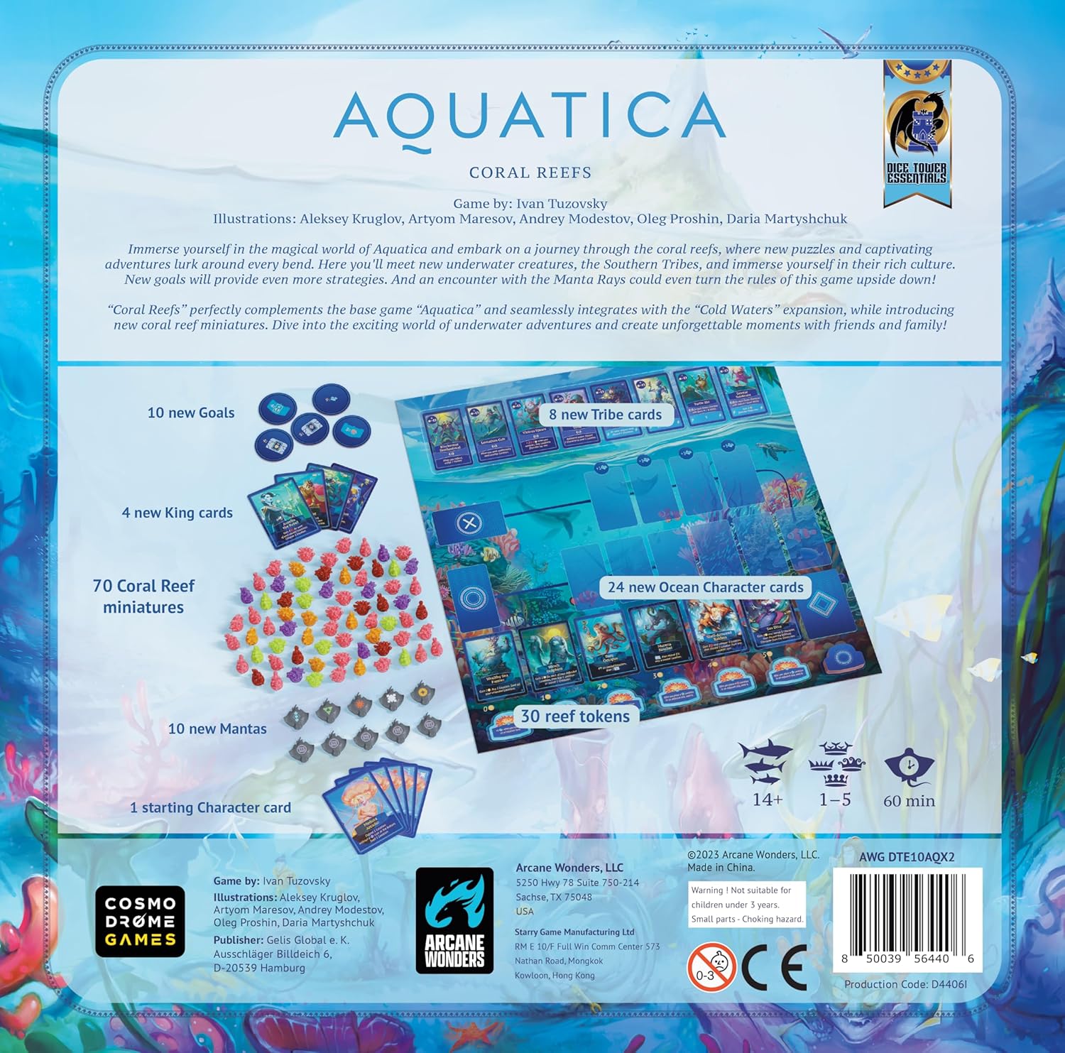 Arcane Wonders Aquatica Coral Reef Expansion Board Card Game - New Underwater Creatures Encounters - 1 to 4 Players Ages 12+ 60 Minutes - Enhance Your Aquatica Experience
