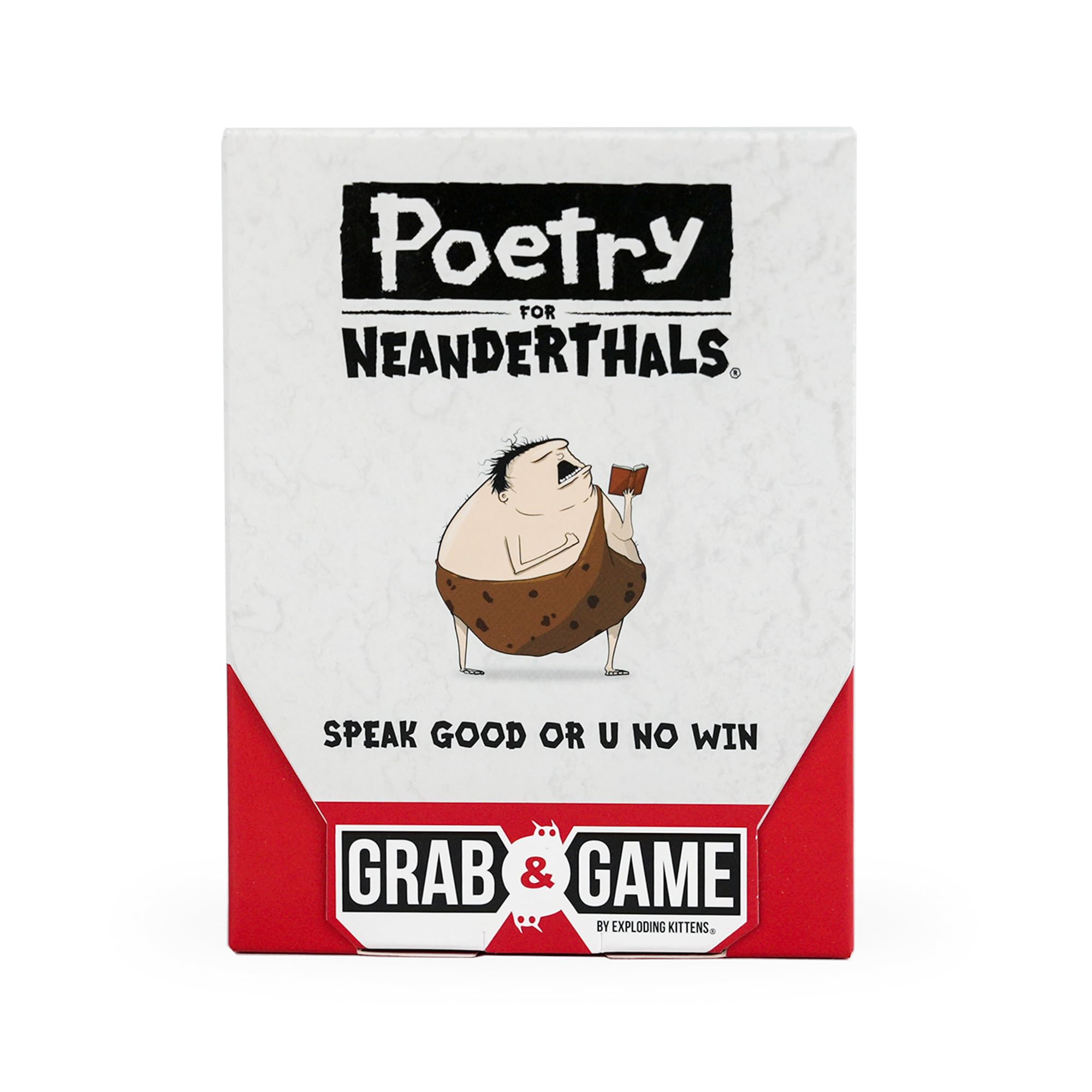 Exploding Kittens Presents Poetry for Neanderthals Grab & Game - Pocket Size Camping Games for Adults, Card Games for Families, Ages 7+, 60 Cards, 200+ Words, Single-Syllable Guessing Outdoor Games