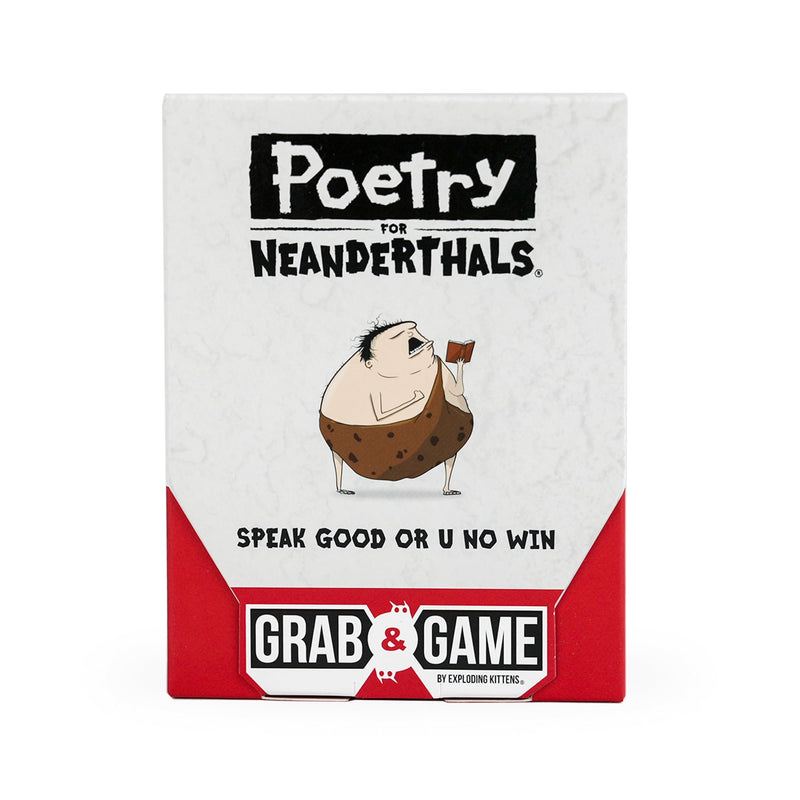Exploding Kittens Presents Poetry for Neanderthals Grab & Game - Pocket Size Camping Games for Adults, Card Games for Families, Ages 7+, 60 Cards, 200+ Words, Single-Syllable Guessing Outdoor Games