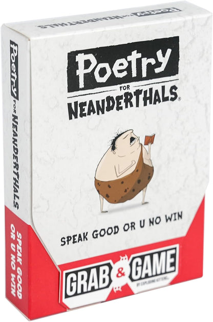 Exploding Kittens Presents Poetry for Neanderthals Grab & Game - Pocket Size Camping Games for Adults, Card Games for Families, Ages 7+, 60 Cards, 200+ Words, Single-Syllable Guessing Outdoor Games