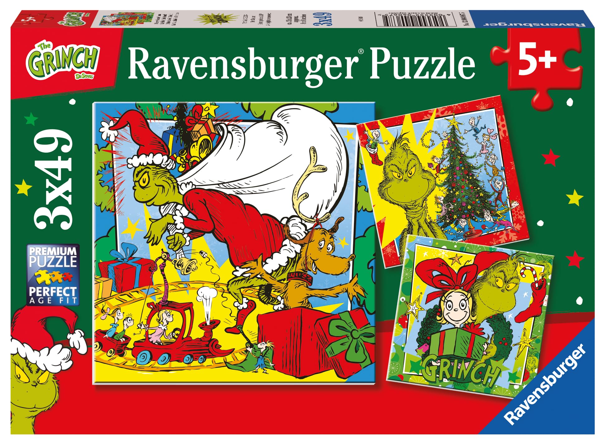 Ravensburger 12004067 The Grinch Christmas Jigsaw Puzzles for Kids Age 5 Years Up-3x 49 Pieces, Multicolour, One Size