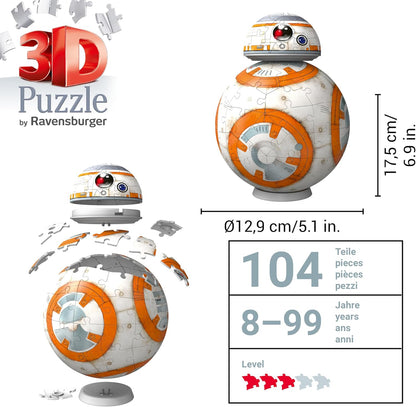Ravensburger 11578 Star Wars BB-8 3D Puzzles for Kids Age 8 Years Gifts-BB8-99 Pieces-No Glue Required, Orange, One Size