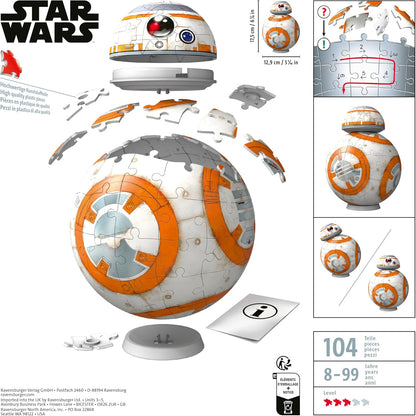 Ravensburger 11578 Star Wars BB-8 3D Puzzles for Kids Age 8 Years Gifts-BB8-99 Pieces-No Glue Required, Orange, One Size