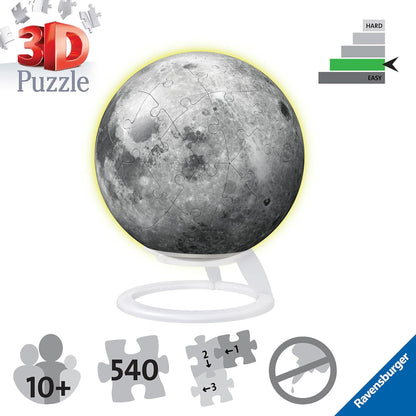 Ravensburger 11586 Glow in The Dark Moon-3D Puzzles for Kids Age 6 Years Up-72 Pieces-No Glue Required, White, One Size
