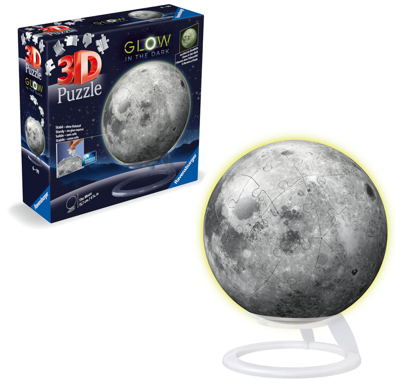 Ravensburger 11586 Glow in The Dark Moon-3D Puzzles for Kids Age 6 Years Up-72 Pieces-No Glue Required, White, One Size